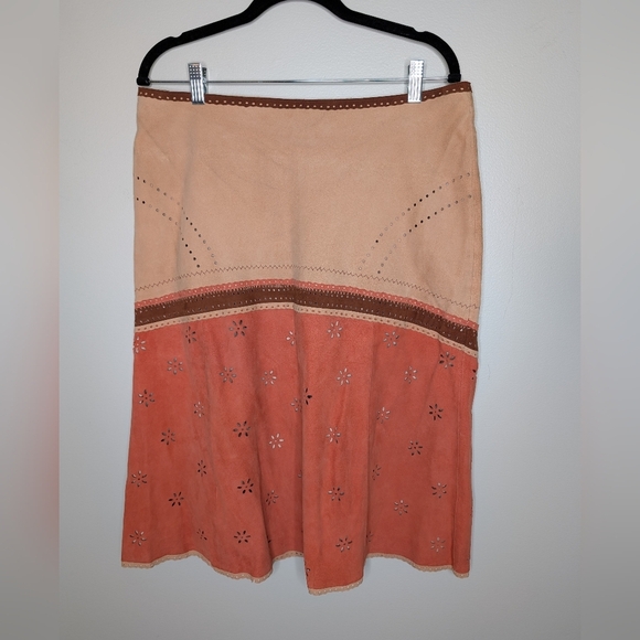 Odille Anthropologie Suede Skirt Orange Tan sz 12 - Picture 1 of 10